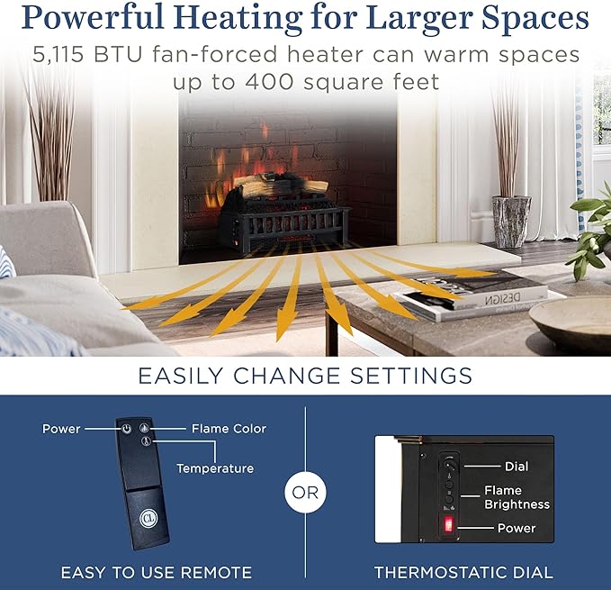Country Living Electric Fireplace Logs, 20” LED Electric Fireplace Inserts - Image 3
