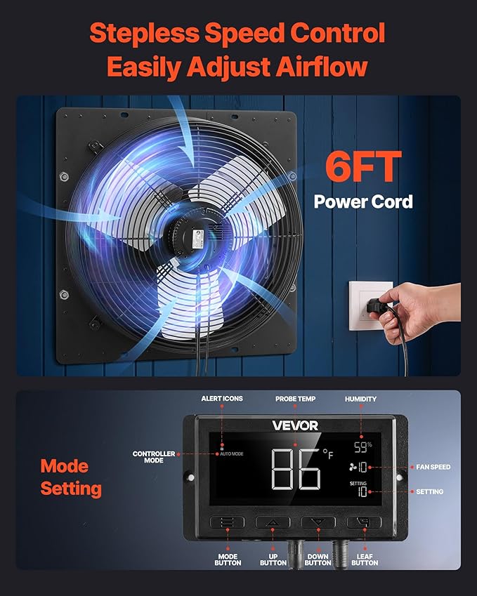VEVOR 16 inch Shutter Exhaust Fan, Wall Mounted Attic Vent Fan - Image 6