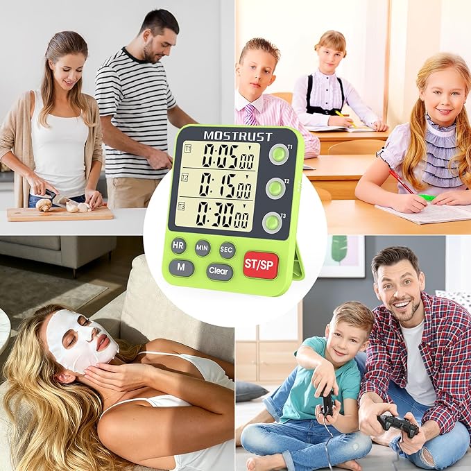 MOSTRUST Digital Dual Kitchen Timer, 3 Channels Countdown Triple Timer - Image 7