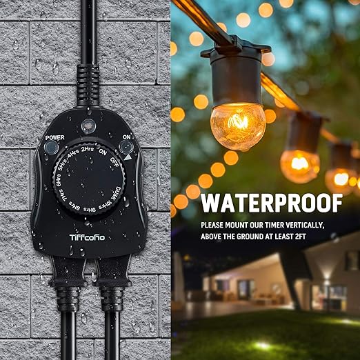 TiFFCOFiO Outdoor Timer Outlet, Dusk to Dawn Light Sensor Timer Weatherproof - Image 4