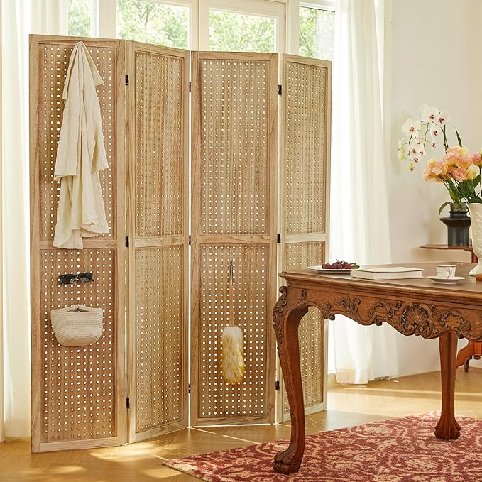 Pegboard Display, 5.6Ft Wooden Room Divider Folding Privacy Screens Portable - Image 2
