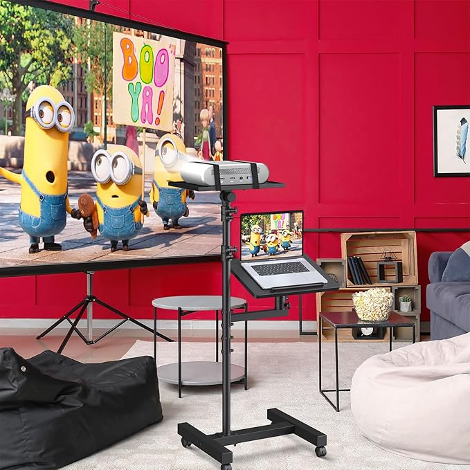 Projector Stand Tripod: 2 Shelves Mobile Laptop Cart Adjustable Height 45 to 64 - Image 9