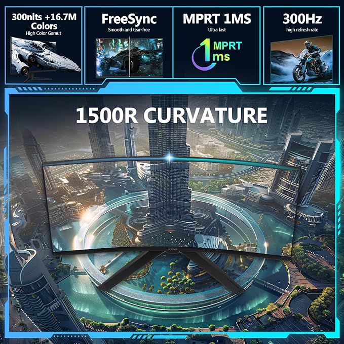 Z-Edge 27 inch Curved Gaming Monitor, FHD 1080P 300Hz 280Hz 240Hz Curved - Image 3