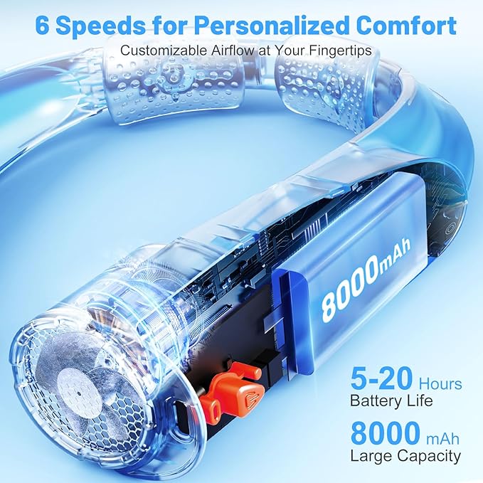 AI Portable Neck Fan with 6 Powerful Speeds, 8000mAh Battery Operated USB-C - Image 6