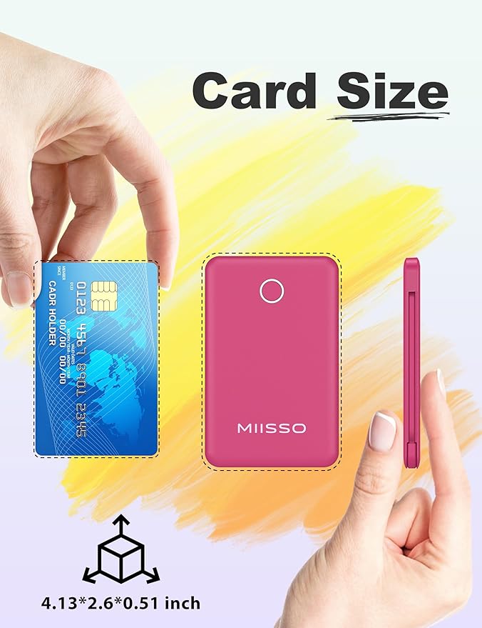 miisso 6000mah Ultra Slim Built in Cables Power Bank, Card Size Built in USB C - Image 2