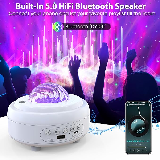 HUMIIEYE Galaxy Projector with Bluetooth Speaker, Night Light Star Projector - Image 3