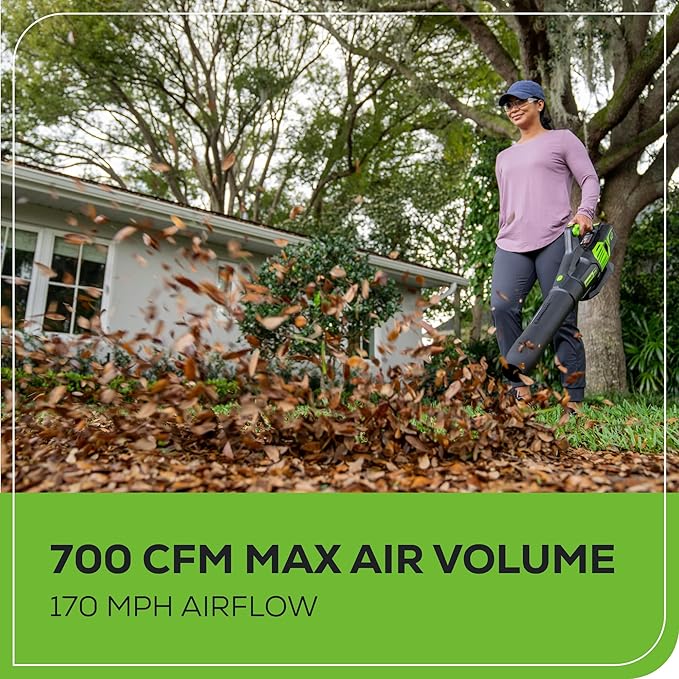 Greenworks 60V 700 CFM Brushless Leaf Blower, 5.0 Ah Battery and Rapid Charger - Image 5