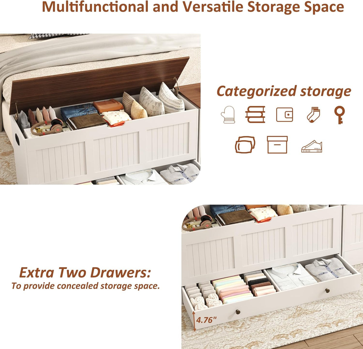 homefort 44.3" storage chest with 2 drawers, retro, package contents