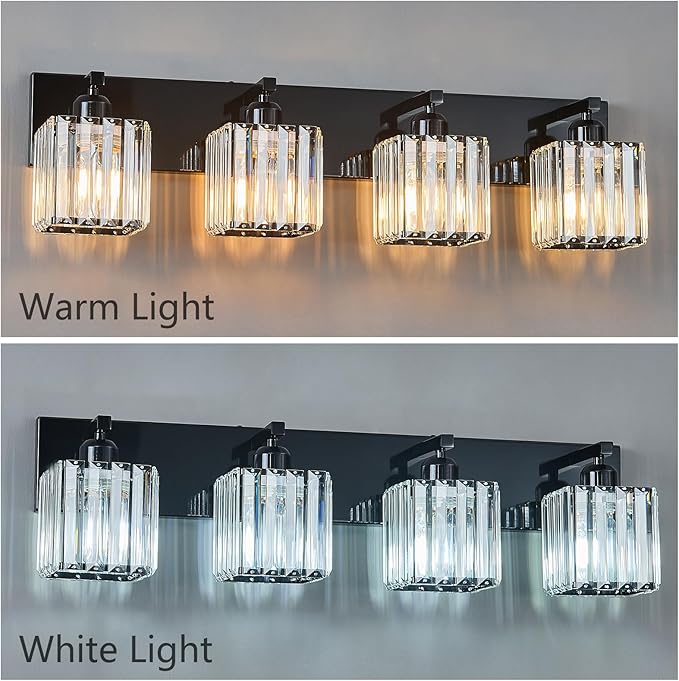 FDPBY Modern Bathroom Vanity Light 4-Lights Plating Black Crystal Bathroom Wall - Image 4
