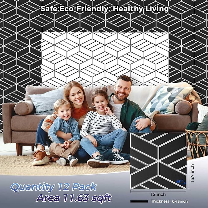 12 Pack 2-Layer Soundproof Wall Panels, 1.1lb/ft* High Density, Thicker 0.43 in - Image 2