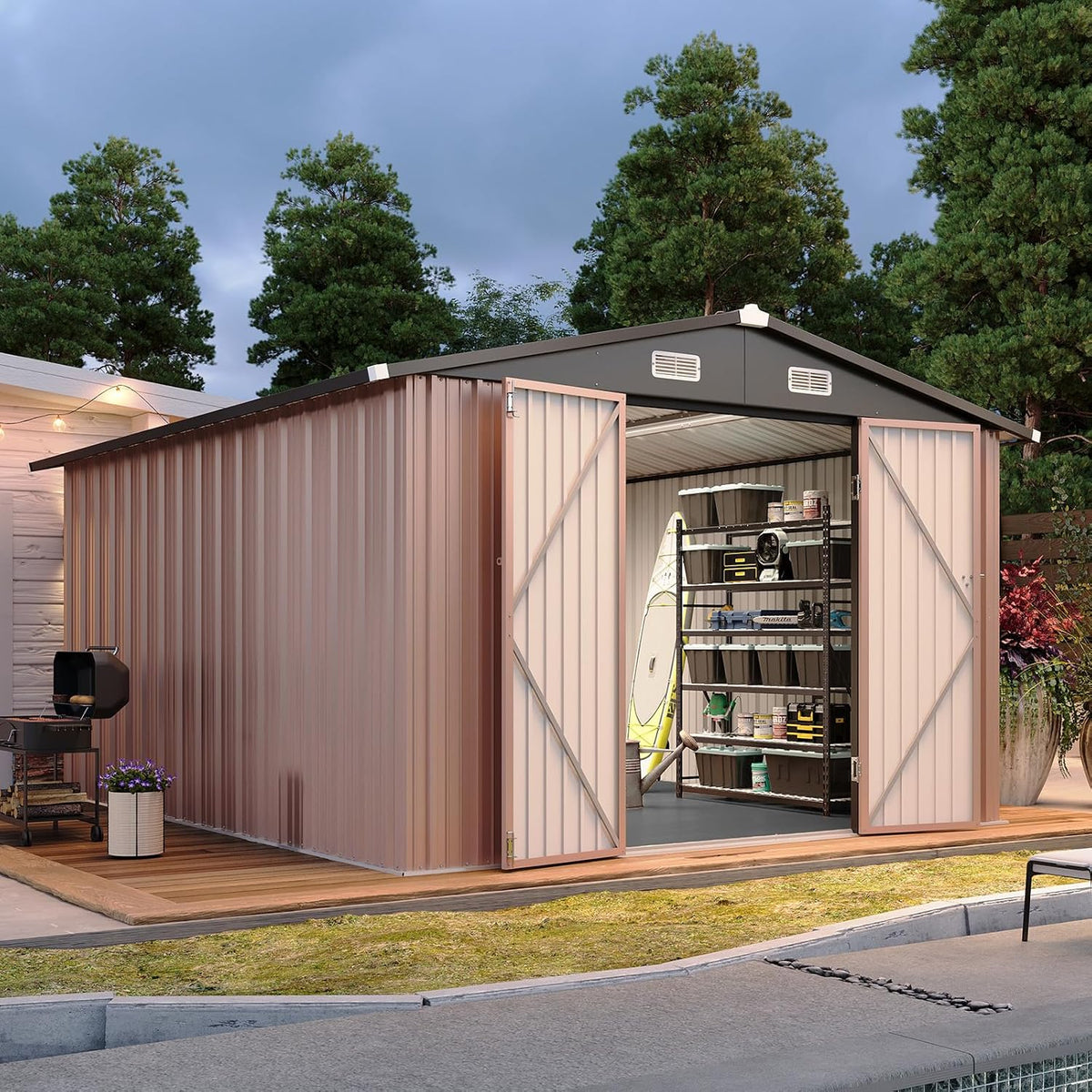 aoxun 10x12ft shed with floor galvanized steel outdoor, main product view