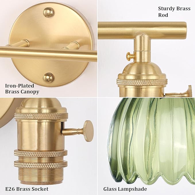 Shenmoyl Battery Operated Bathroom Light Fixtures, 2-Light Brass Vanity Wall - Image 7
