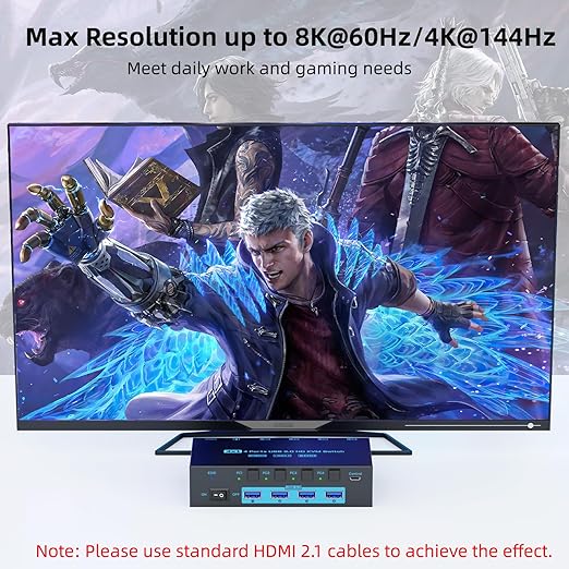 8K HDMI 2.1 KVM Switch 4 Computers 4 Port USB 3.0 8K@60Hz/4K@144Hz 4 In 1 Out - Image 8
