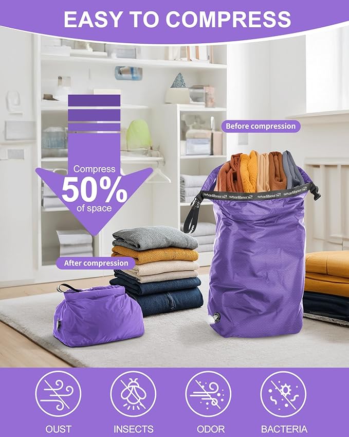 Travel Laundry Bag, Pump Free Vacuum Storage Bag Reusable Compression Dirty - Image 3
