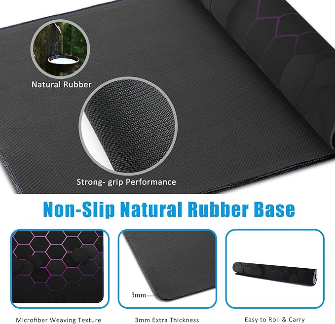 EOBKLAX Grid with Purple Light Large Gaming Mouse Pad, Waterproof Desk Mat - Image 5