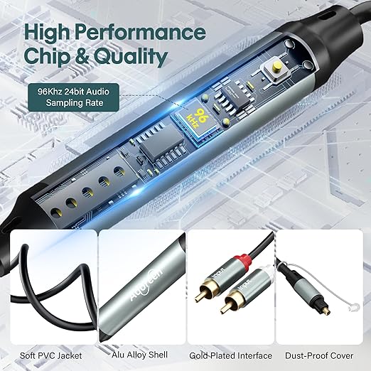 Adoreen Unidirectional 2 RCA Input to SPDIF/Toslink Output Optical Adapter - Image 3