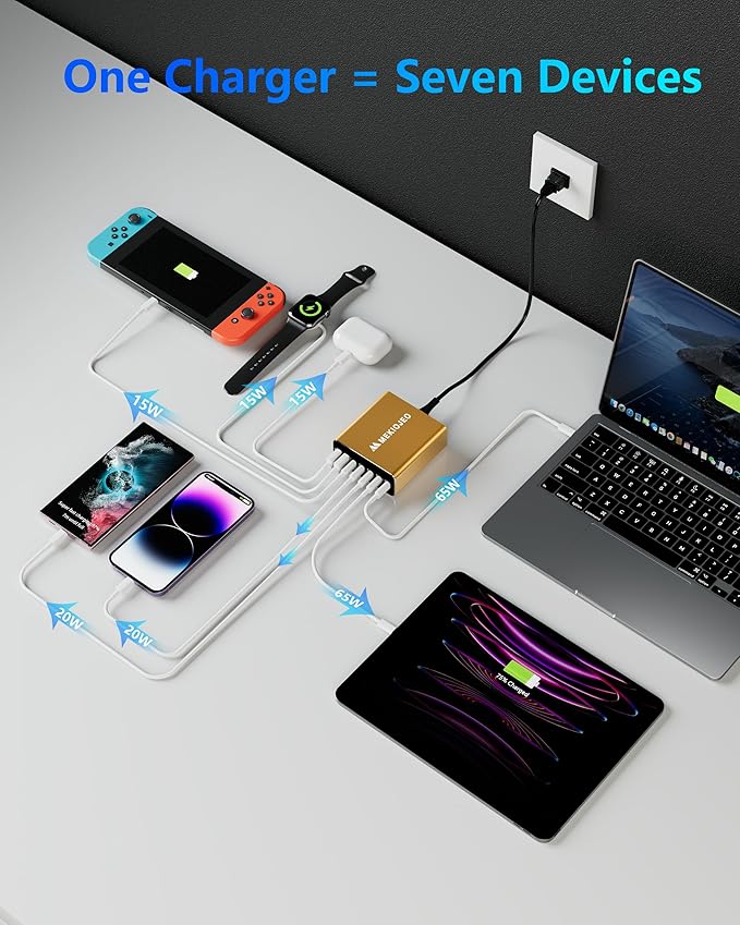 Aluminum Alloy USB C Charger 260W GaN Fast USB C Charging Station 7 Ports 65W - Image 5