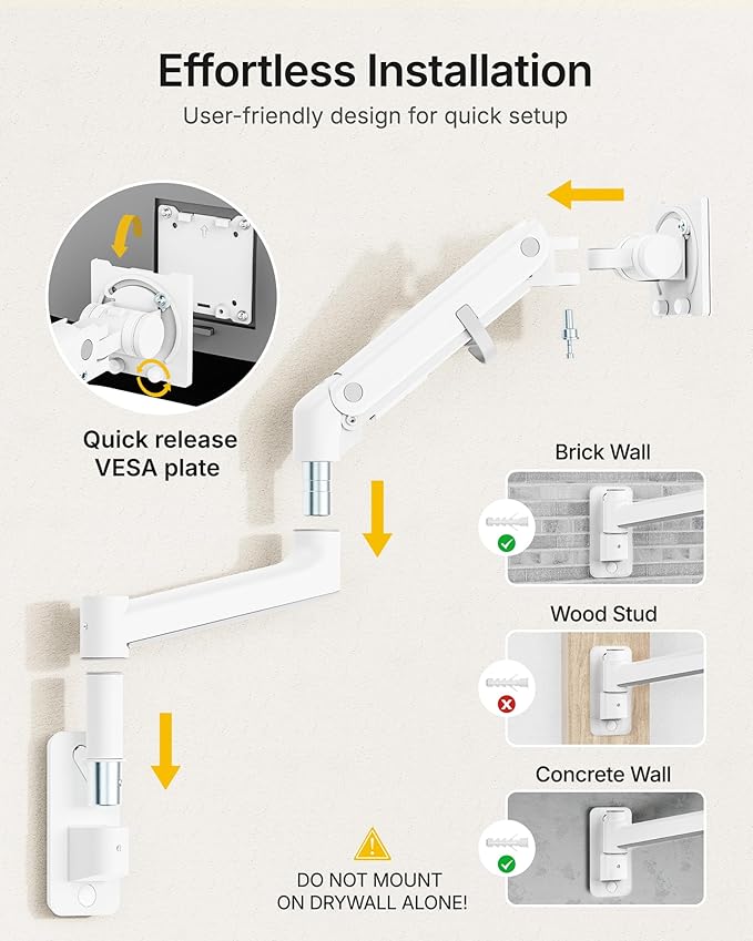 monTEK Monitor Wall Mount for 17-57“ up to 59.4 lbs Ultrawide Screens, Single - Image 5