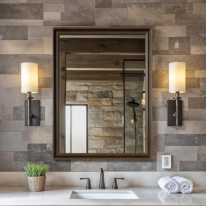 Retro Copper Effect Framed Wall Mirror, 24x32 Rectangle Mirror, by Ultrue