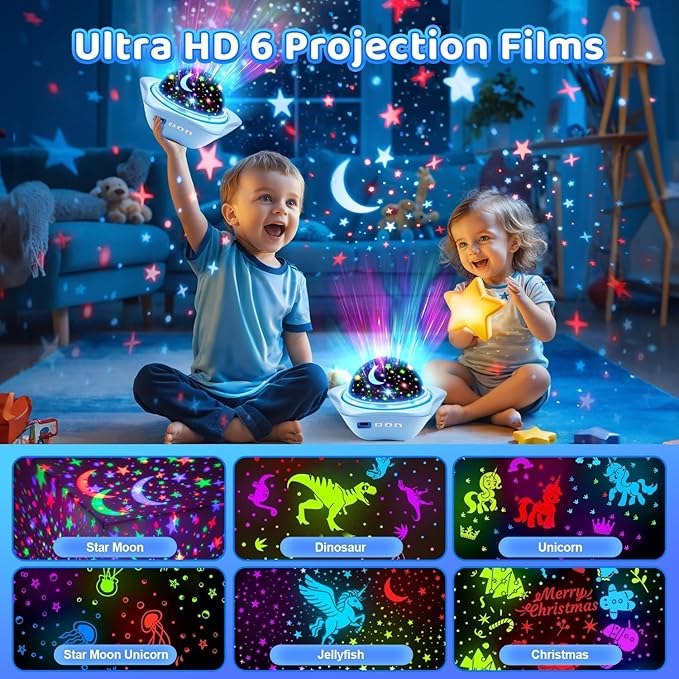 One Fire Night Light for Kids Gifts, 6 Films+78 Lighting Modes Ceiling Star - Image 8