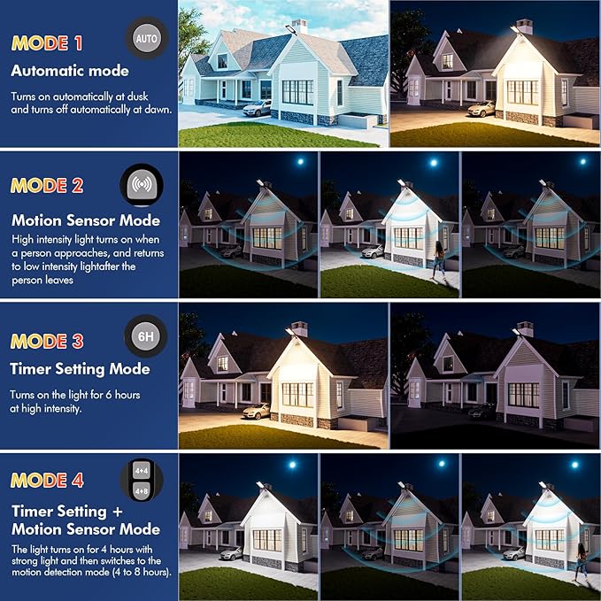 MMKT Solar Street Lights Outdoor, 3 Color Warm White LED Dusk to Dawn IP65 - Image 5