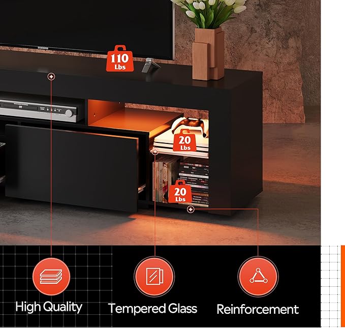 WLIVE 63 inch TV Stand for 50 55 60 65 70 75 Inch TVs, Modern Entertainment - Image 5