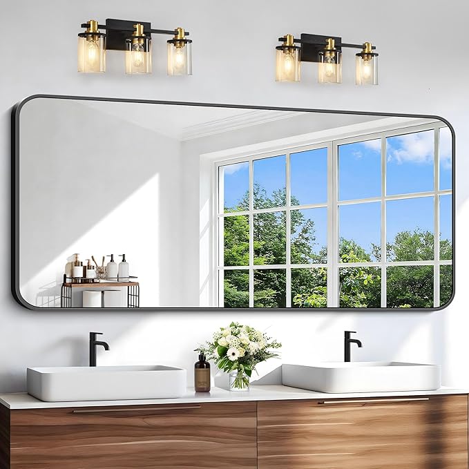 Black Bathroom Mirror, 66x30 inch Aluminum Metal Frame Rectangular Vanity Mirror by WelcometoCIVENO