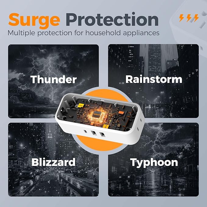 Multi Plug Outlet Splitter, TESSAN Multiple Plug Surge Protector, 5 Outlet - Image 5
