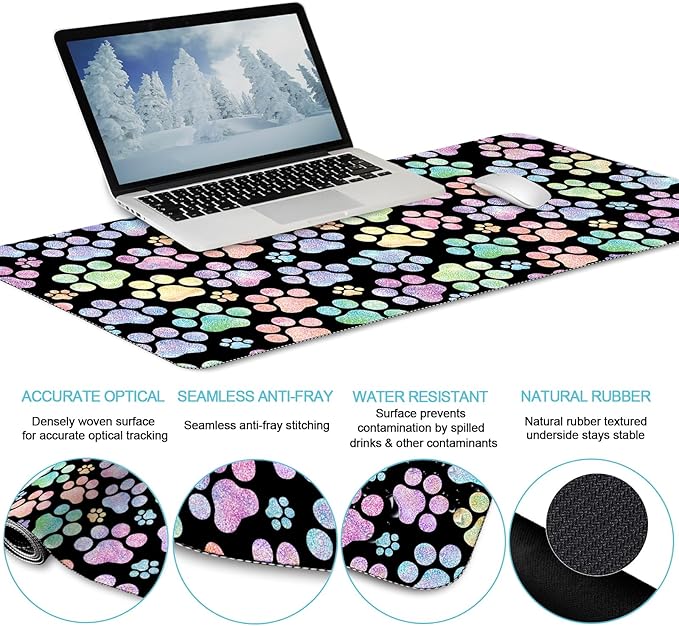 LIMKRIAN Dog Paw Mouse Pad Set XXL Large Desk Mat Pad, Cute Ergonomic Mouse Pad - Image 4