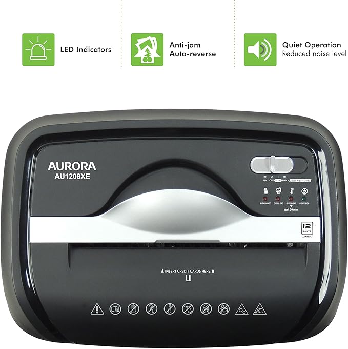 Aurora AU1208XE Anti-Jam 12-Sheet Crosscut Paper/Credit Card Shredder - Image 5