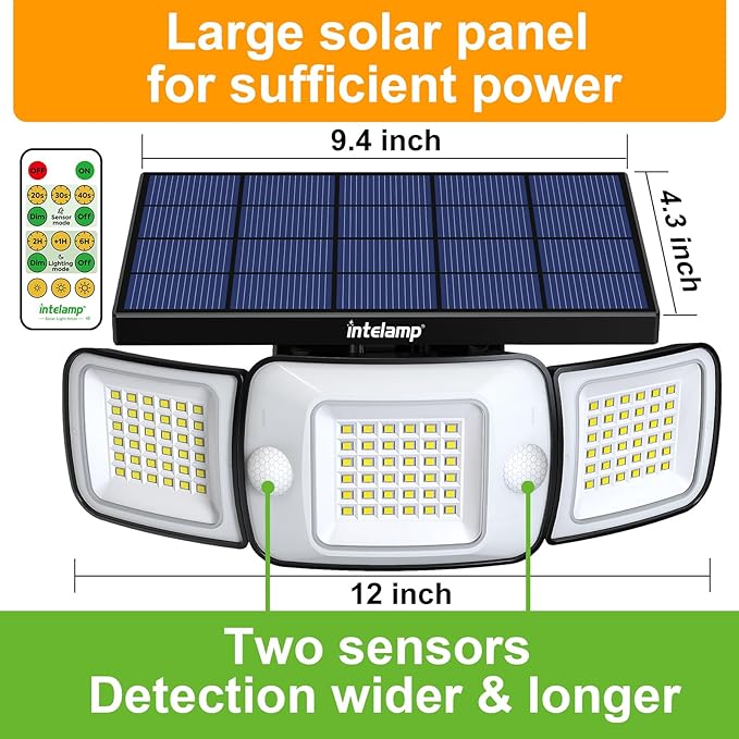 intelamp Solar Flood Lights Outdoor Waterproof, 6000mAh 1200LM Solar Powered - Image 2