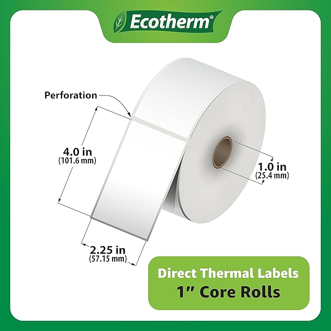 2.25" x 4" Thermal Labels | 6 Rolls | 4200 Labels | fits Zebra, Offnova Thermal - Image 3