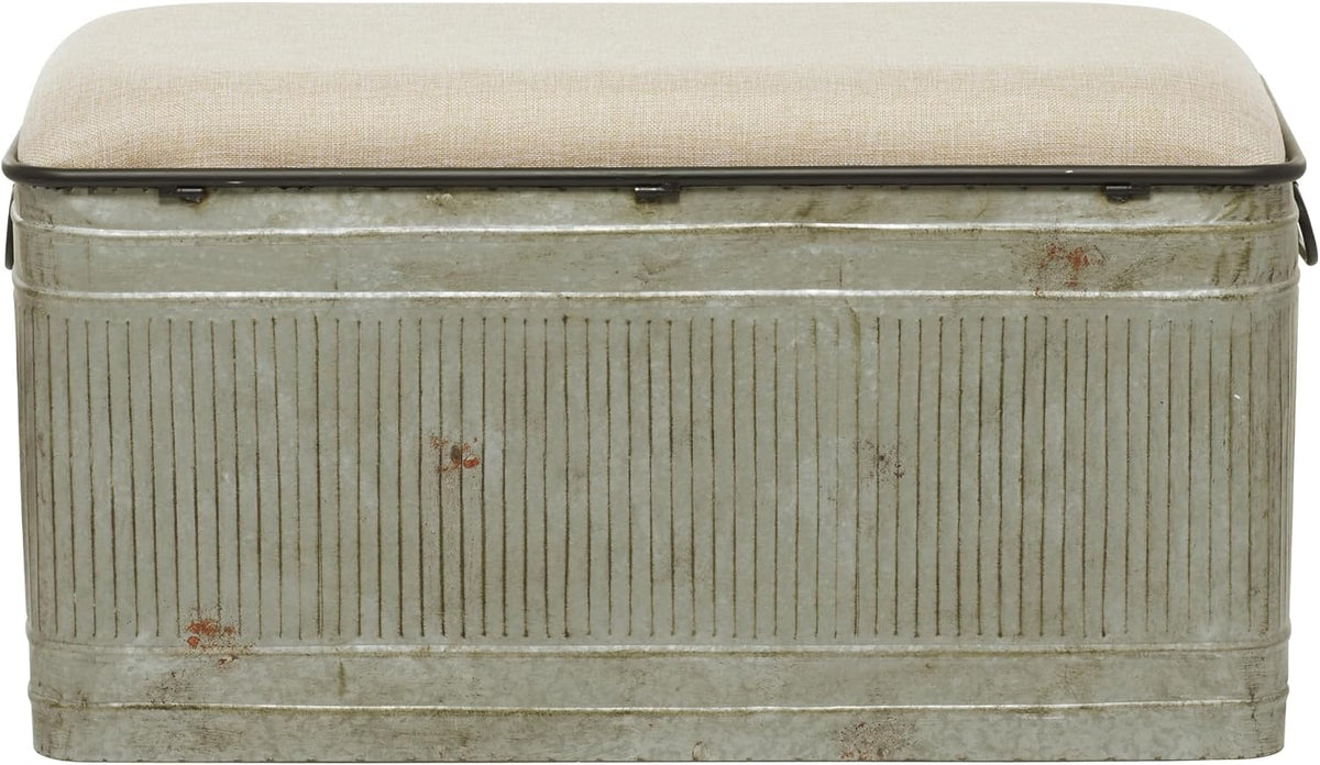 deco 79 metal room storage bench galvanized entryway, close-up detail