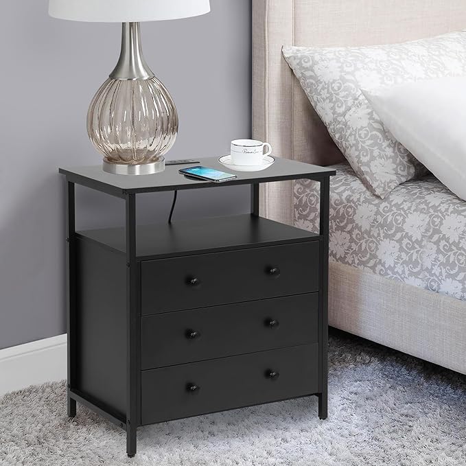 Edbuosy 3 Wooden Drawers Night Stand, 27 Inch Wide Nightstand - Image 2