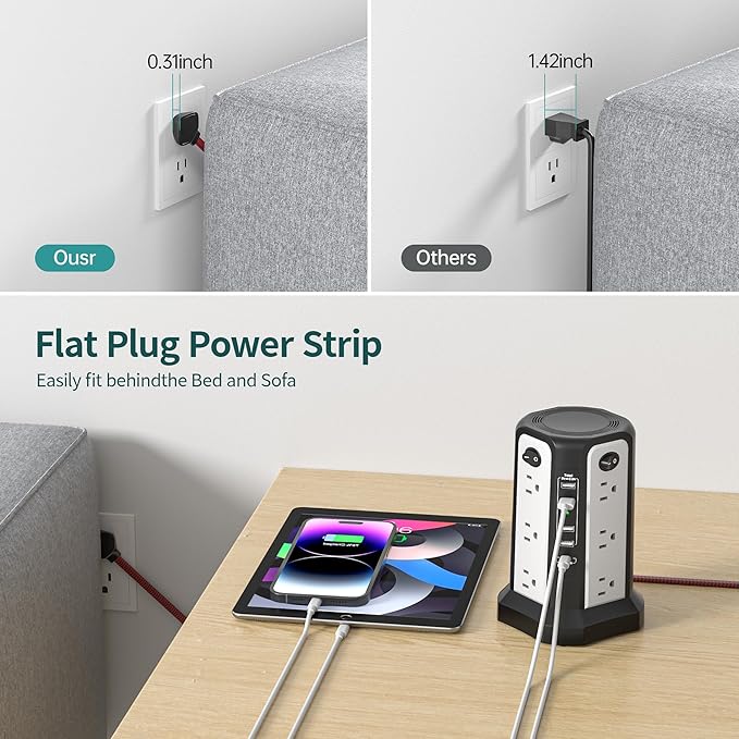 10FT Extension Cord with Multiple Outlets|PASSUS Surge Protector Power Strip - Image 6