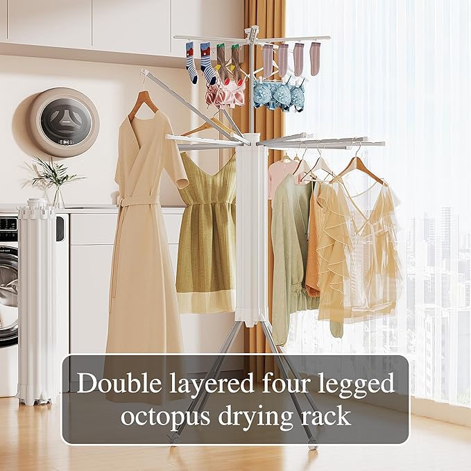 JOOM 4 Legs Double Layer Clothes Drying Rack, Garment Rack Portable and - Image 2