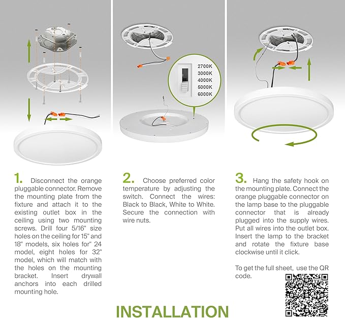 ASD LED 24" Round Flush Mount Ceiling Light Fixture, Low Profile Surface - Image 9