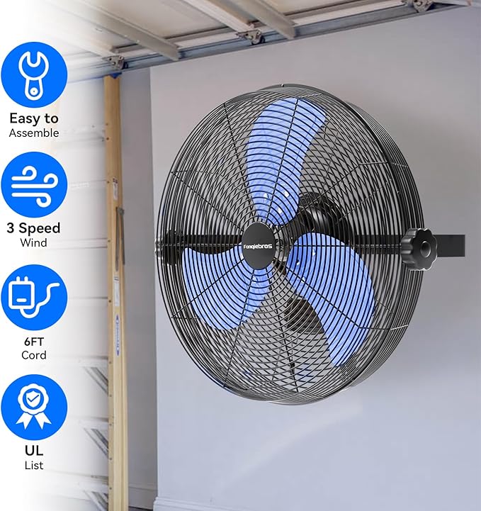 Fanqiebros 4580 CFM 18 inch High Velocity Wall Mounted Fan, 3-Speed Metal Fan - Image 4
