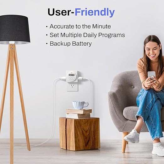 BN-LINK Indoor Digital Timer Outlet, Dual Outlet 7 Day Programmable Light Switch - Image 9
