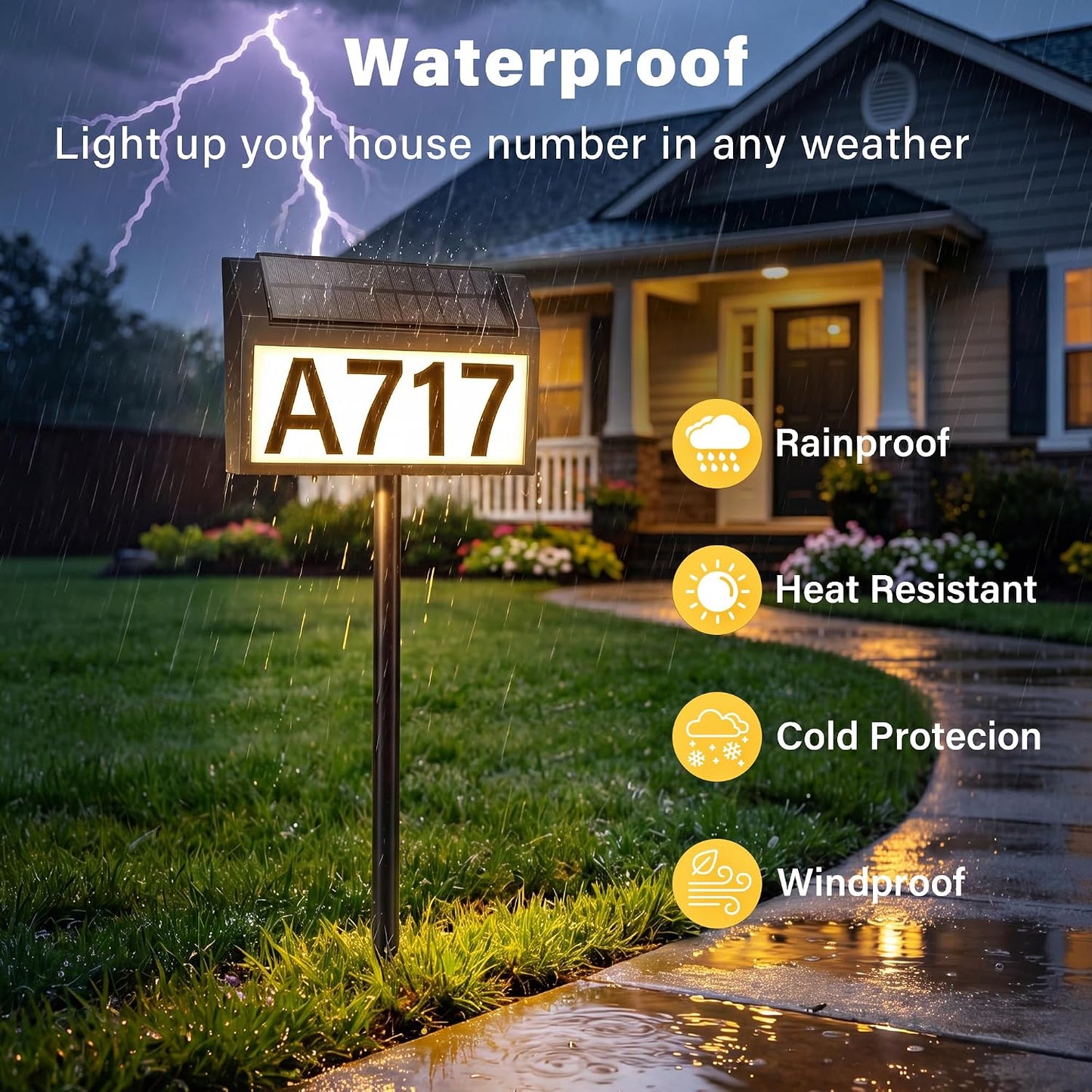Solar Address Sign, 3 Modes House Number Sign with Adjustable Panel | LED Lighted Address Numbers, Wall Mounted & In Ground, Waterproof, DIYable Address Plaque with Stake for Yard House Garden
