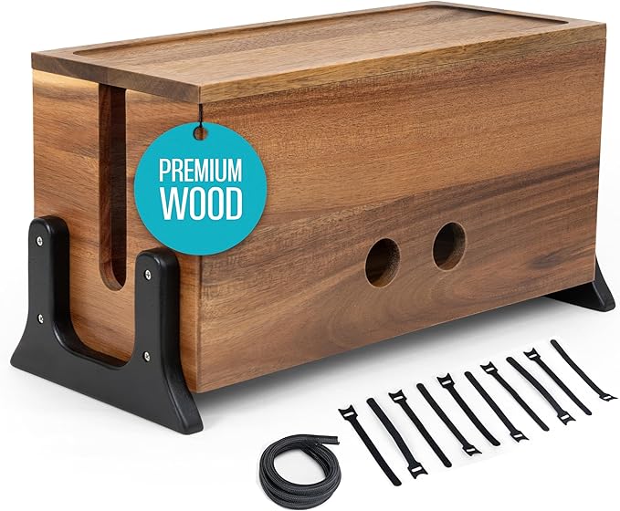 Extra Large Cable Management Box, Wood Cord Hider Box & Organizer by COREMINDED