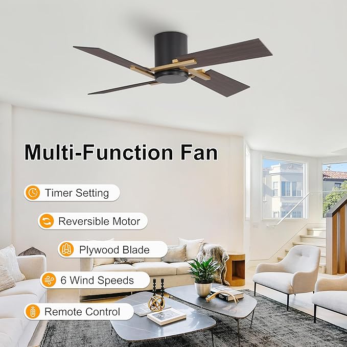 WINGBO 48 Inch Flush Mount Ceiling Fan without Light - Image 2