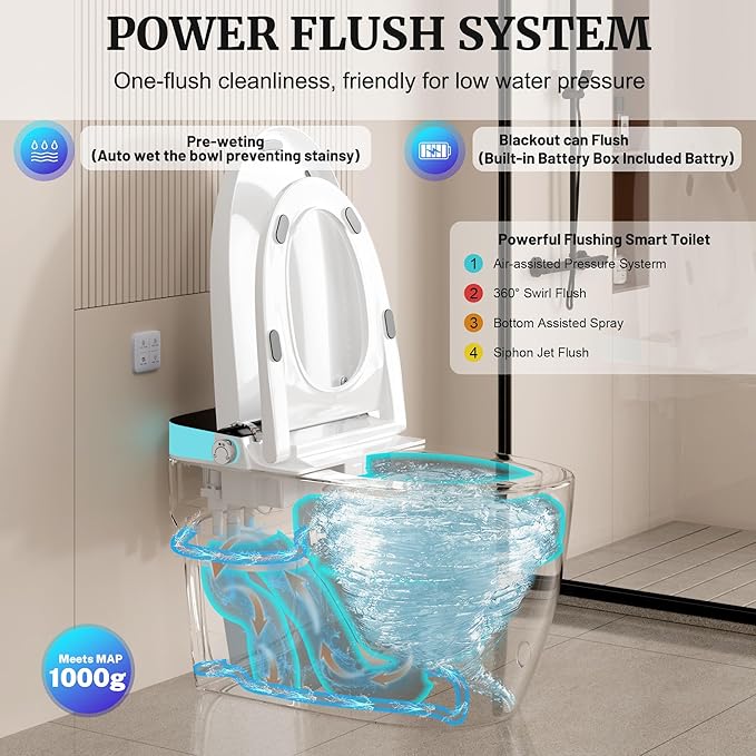 Smart Toilet with Elongated Heated Seat, Auto Flush, Manual Soft-Close Seat & - Image 5
