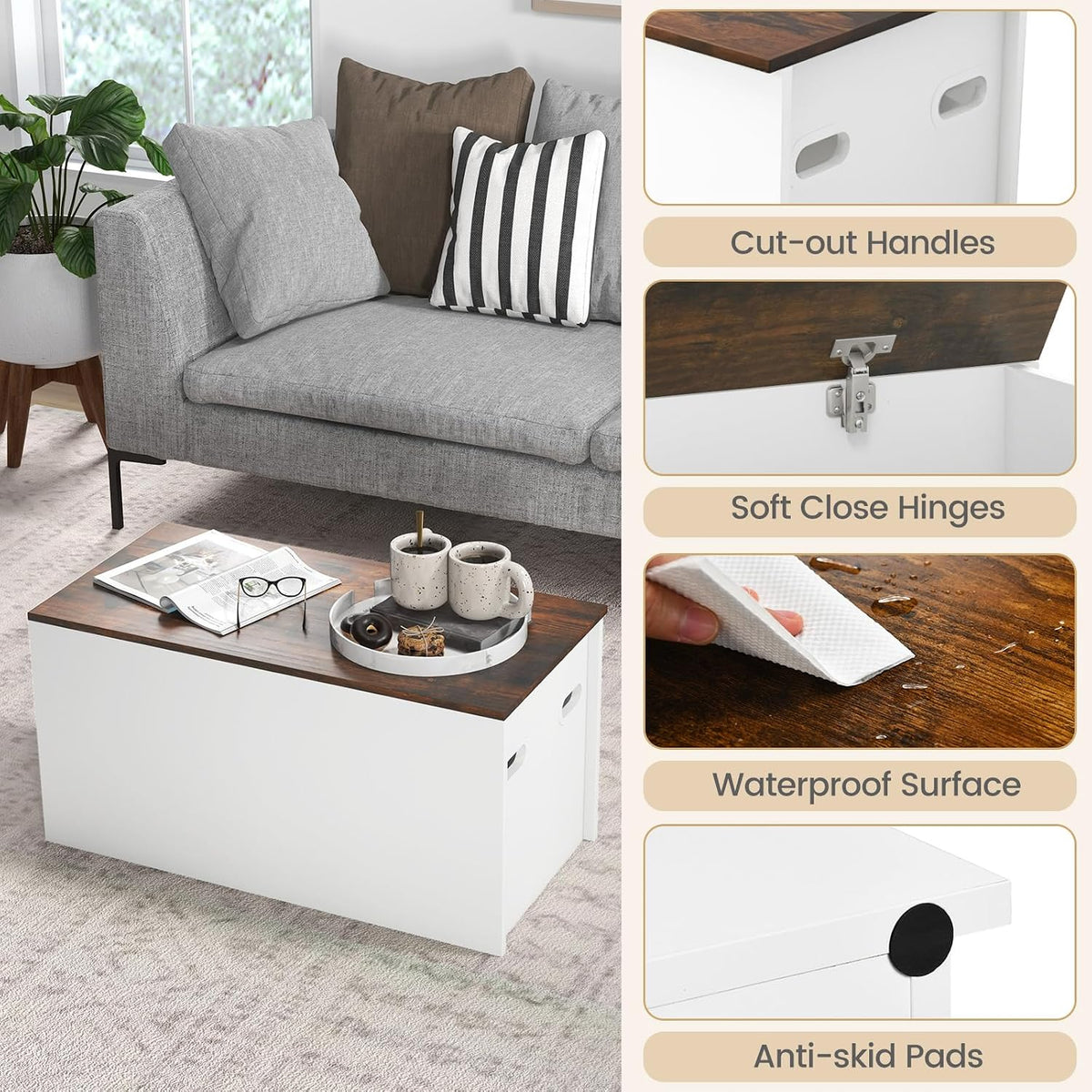 giantex flip-top storage chest, lift top storage bench showing dimensions