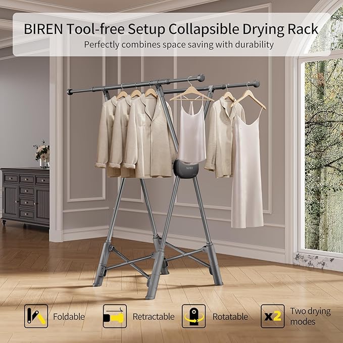 BIREN Clothes Drying Rack Heavy Duty Clothing Racks Foldable Laundry Rack Two - Image 2