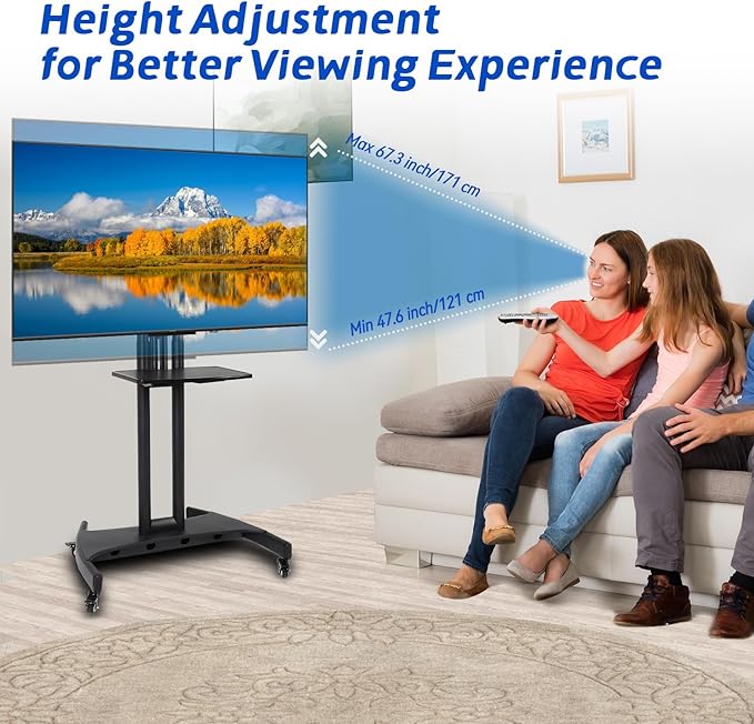 GCCSJ Rolling TV Stand with Adjustable Shelf，Portable TV Stand on Wheels - Image 2