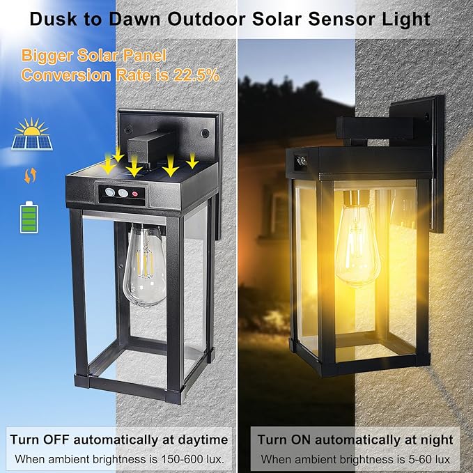 CYHKEE 2 Pack Solar Wall Lights Outdoor Waterproof - Image 2