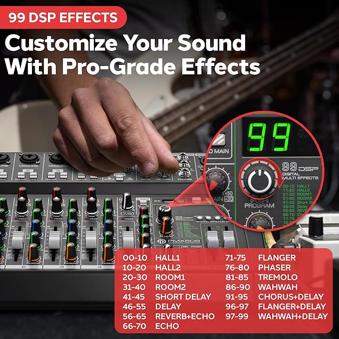 Pyle 8-Channel Audio Mixer, USB Interface, MP3 Compatible, XLR Inputs and LED - Image 6