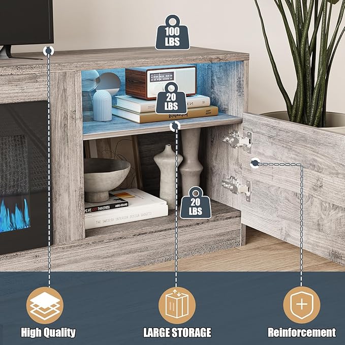 VITESSE TV Stand with 36" inch Electric Fireplace Up to 90" TVs, LED Light - Image 5