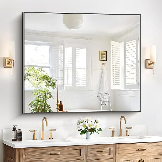 40x48inch Black Bathroom Mirror, Large Rectangular Wall Mirrors by Welcometocofeny